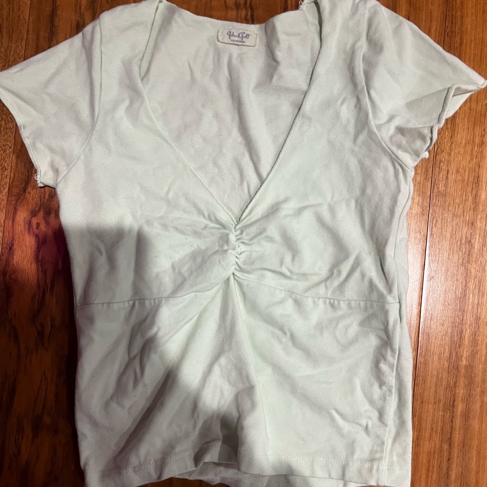 Brandy Melville Light Green V-Neck Short Sleeve Top